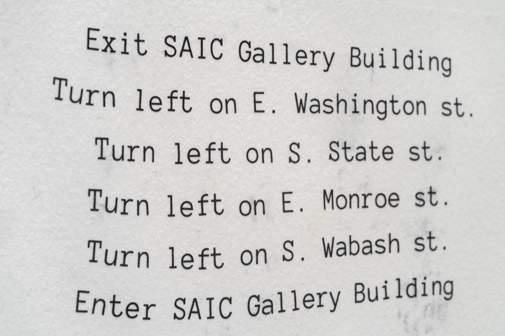 Control: printed walking directions from the SAIC Gallery building